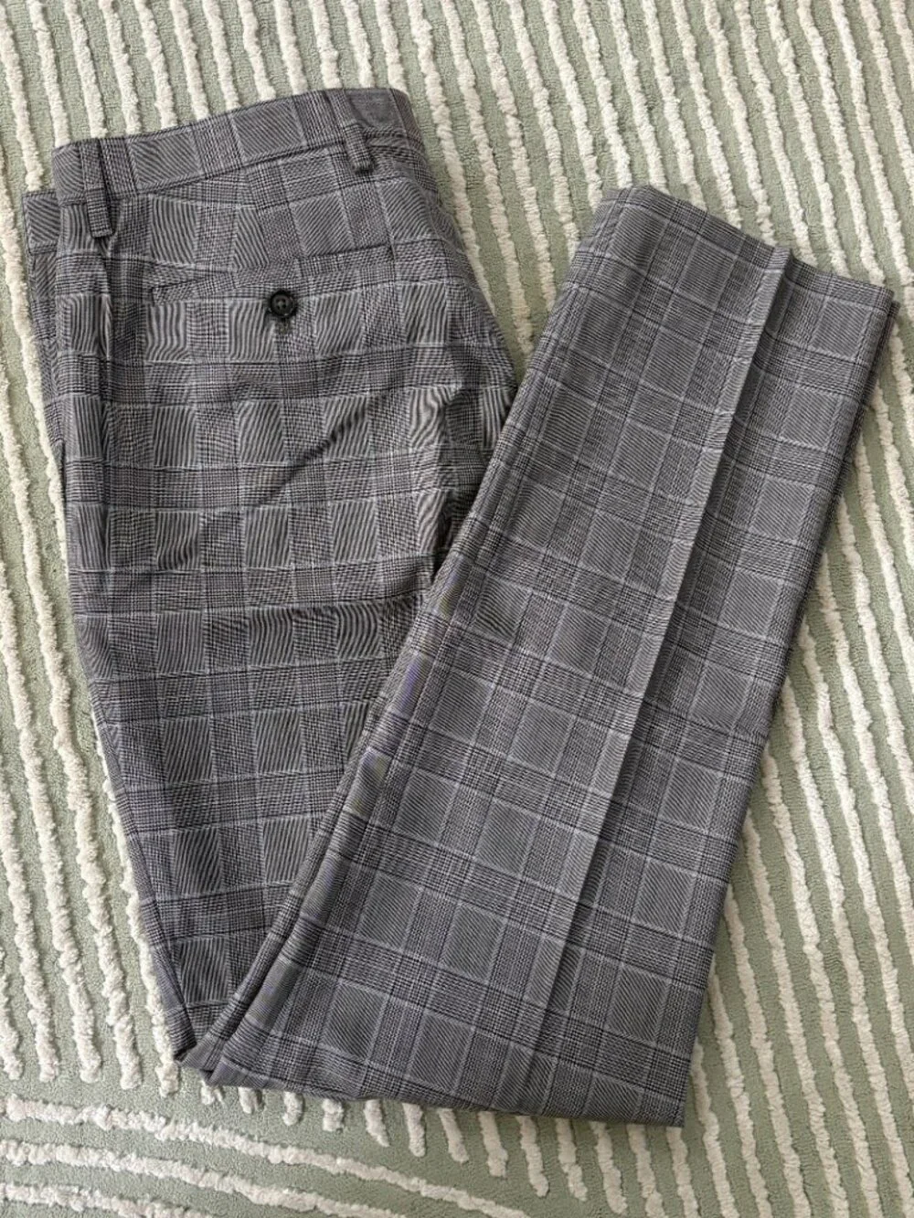 Banana Republic Slim Fit Stretch Wool Glen Plaid Pants 32x32 Brown/Tan